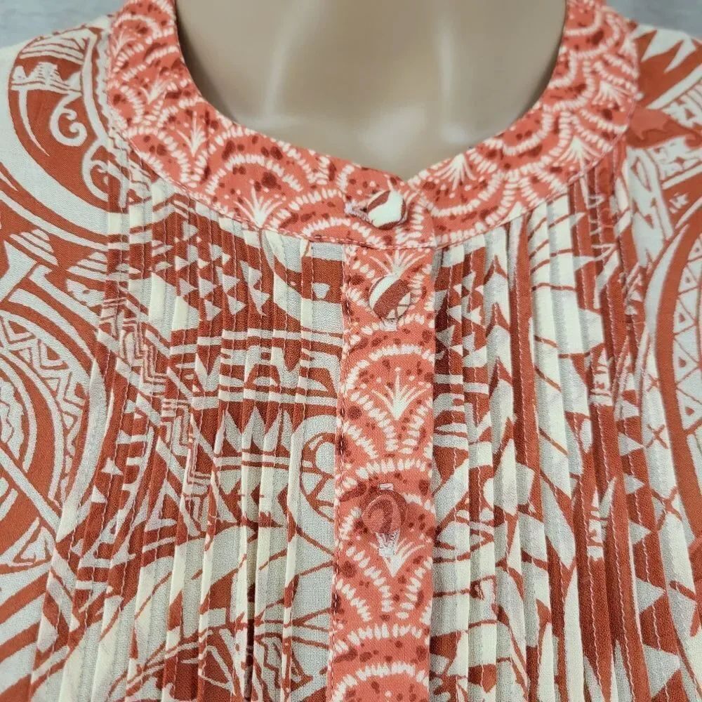 Soft Surroundings Floral Patterned 3/4 Sleeve Tunic Rust Terracotta and Cream - Picture 3 of 12